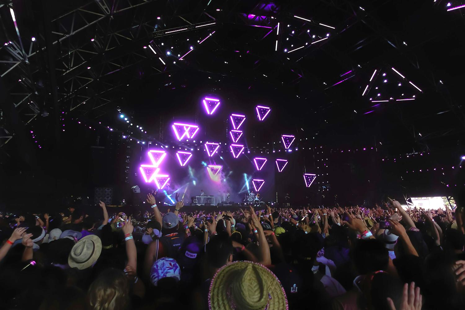 Neon lights at a music festival