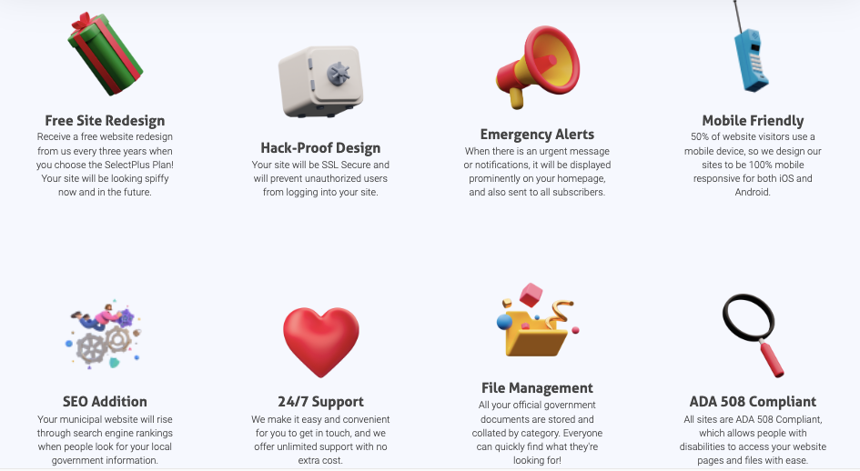 Website features illustrated