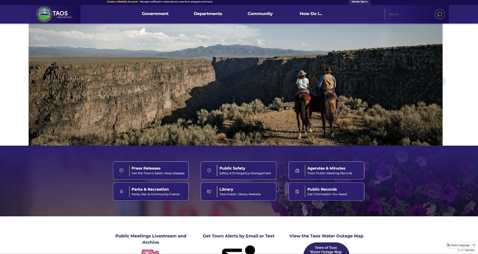 Taos, NM website homepage