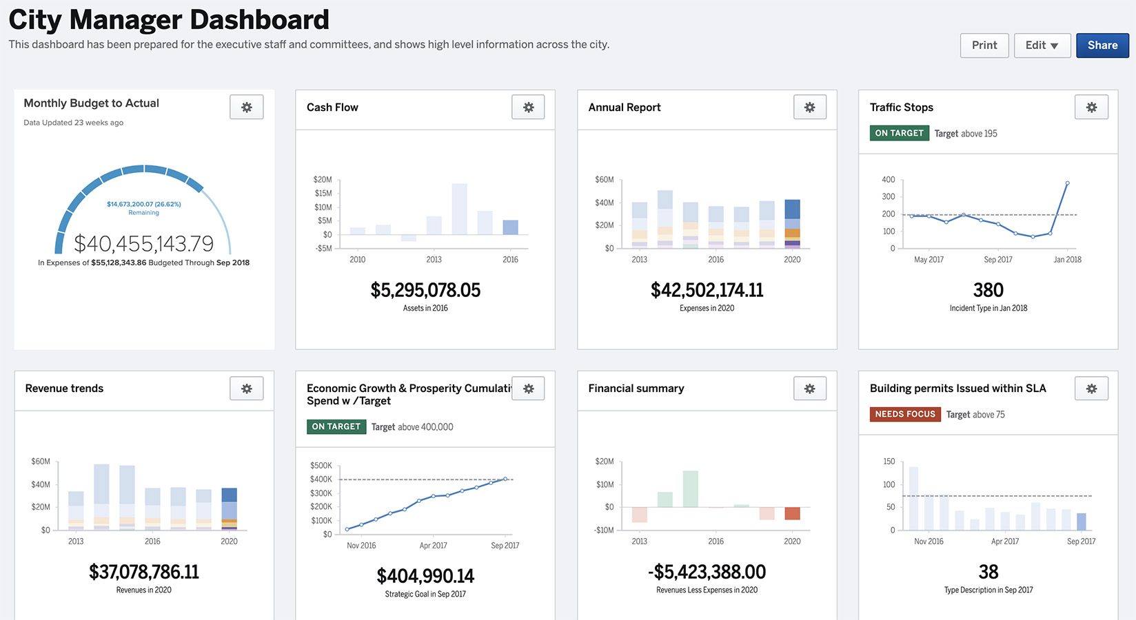 Financial management system for a city manager